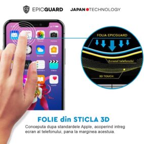 Folie Sticla EpicGuard Apple iPhone X Protectie Premium, Full Cover, Full Glue, Negru